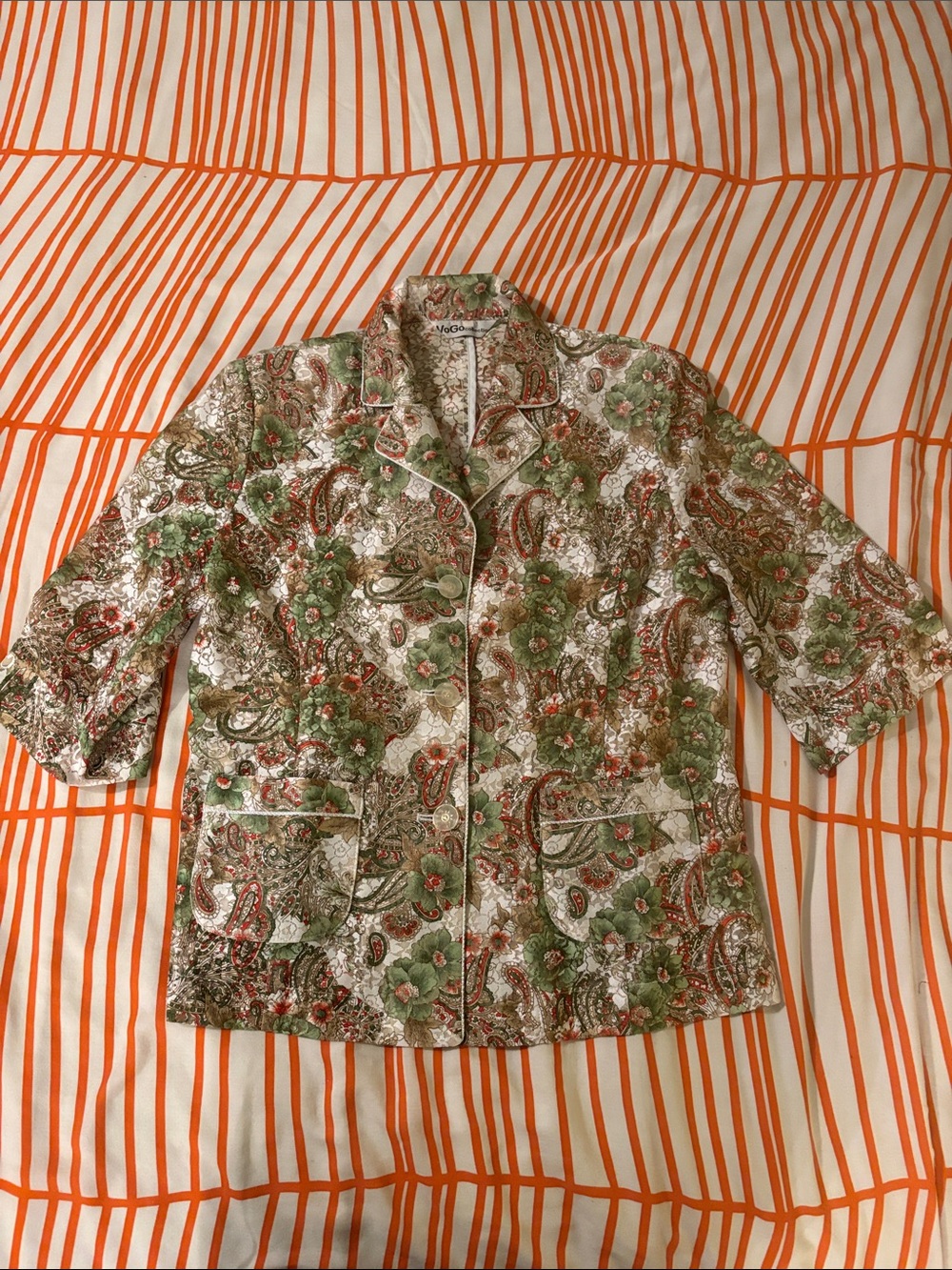 Rare Vintage Vogo Collection Polyester Lace Printed Floral Paisley Shirt Size M